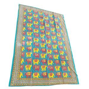 Rupees Elephant Print Teal Yellow Tapestry